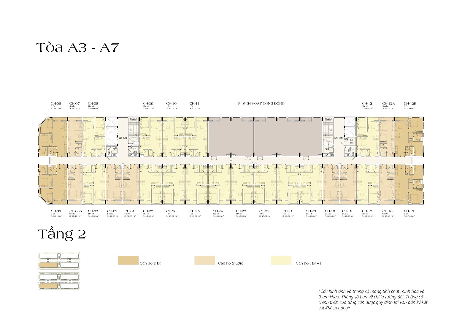 Mặt bằng điển hình tầng 2 tòa A3-A7 tại dự án Sun Urban City Hà Nam