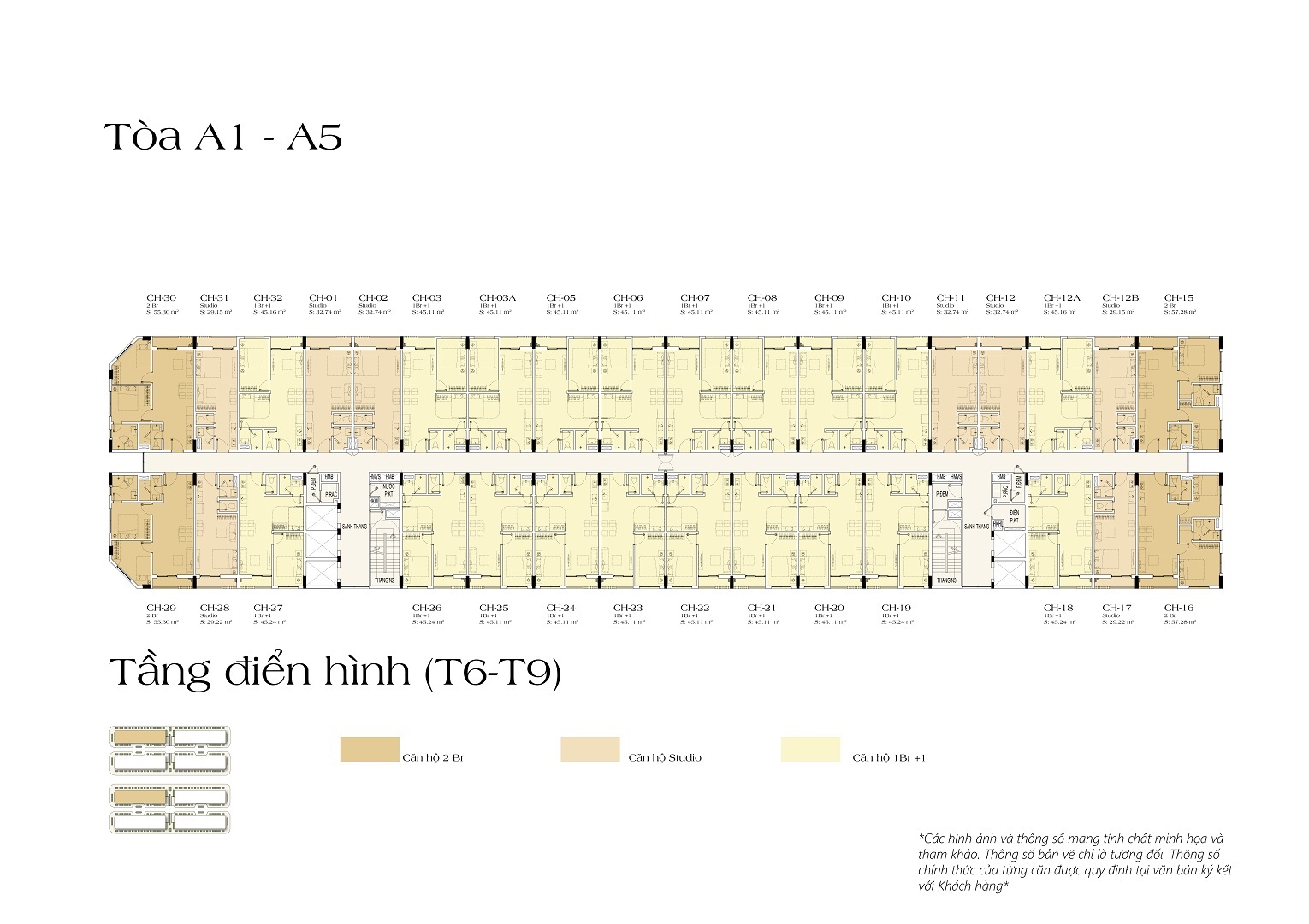 Mặt bằng điển hình tầng 6-9 tòa A1-A5 tại dự án Sun Urban City Hà Nam