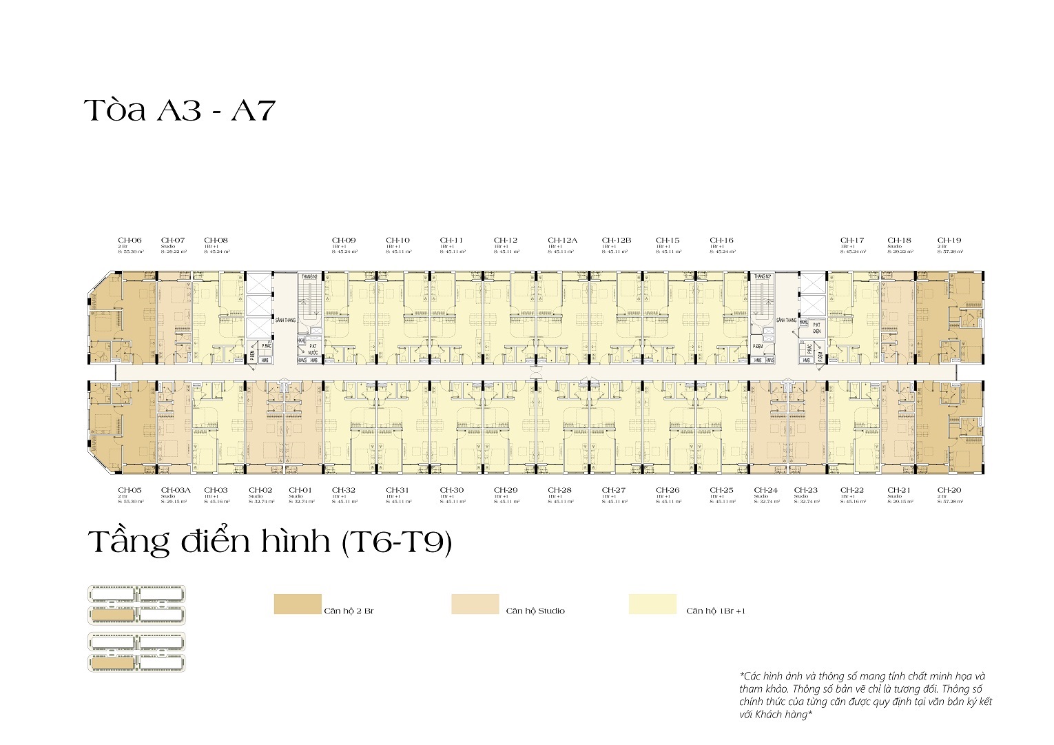 Mặt bằng điển hình tầng 6-9 tòa A3-A7 tại dự án Sun Urban City Hà Nam