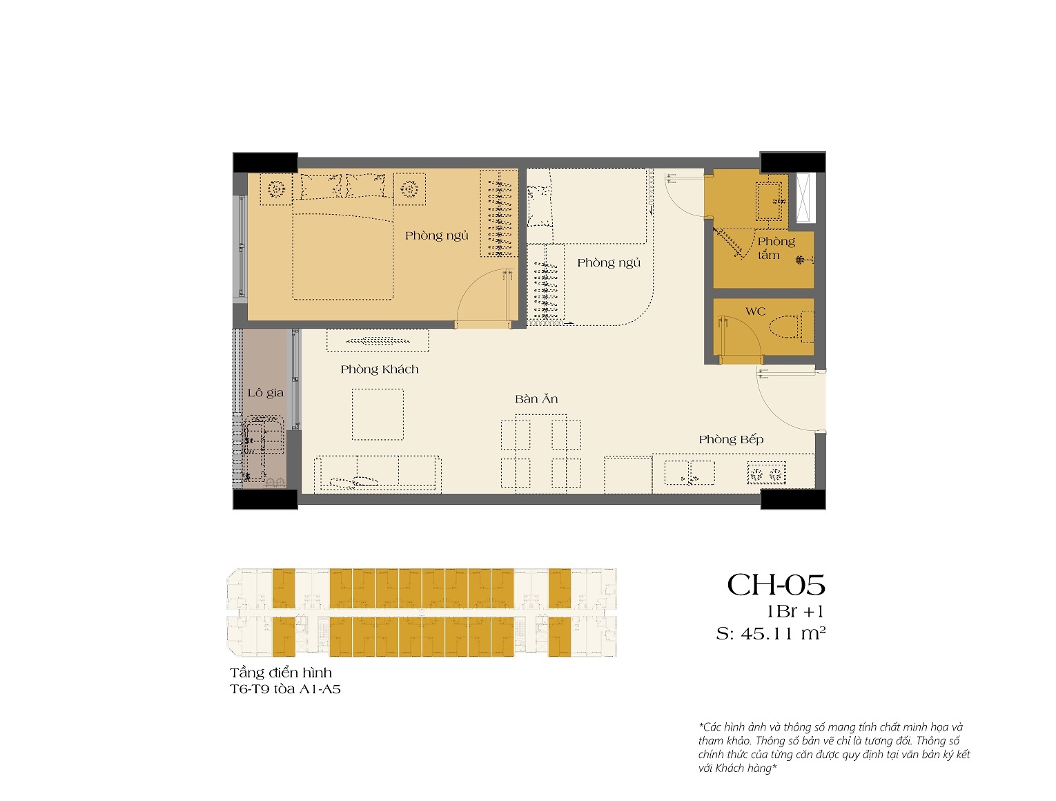 thiết kế căn hộ 1 phòng ngủ + sun urban city hà nam